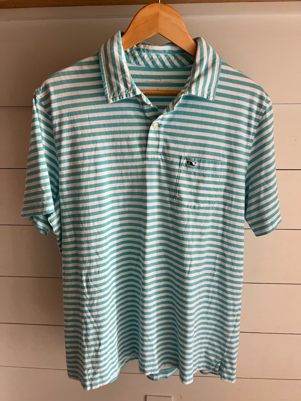Vineyard Vines Men's Teal & White Striped Soft Cotton Polo Shirt Size Large